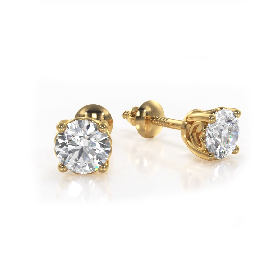 Dearest Sweetheart Diamond Stud Earrings - 1/2 - 18K Yellow Gold