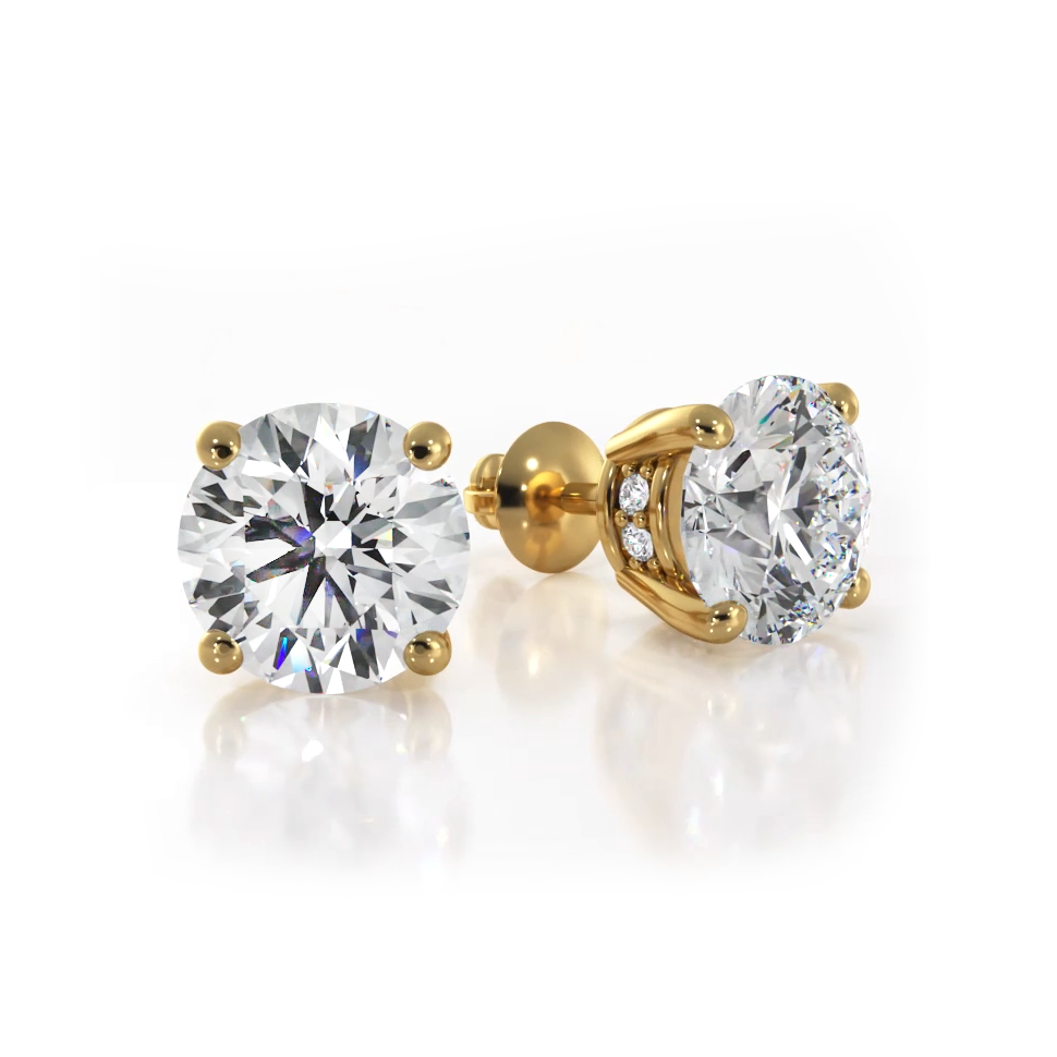 Stud Earrings with Side Hidden Halo Diamonds - 18K White Gold