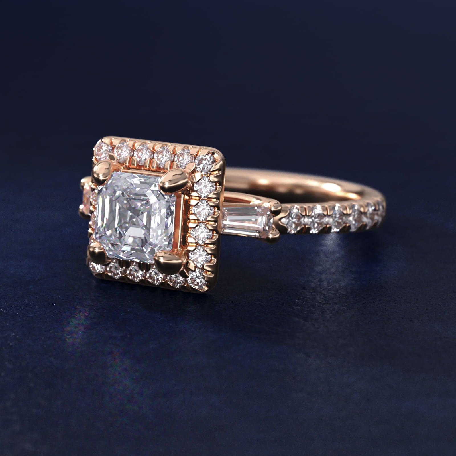 Vintage Baguette Halo Diamond Engagement Ring in 14k Rose Gold (1/2 ct. tw.) By Zac Zac Posen - Asscher Center