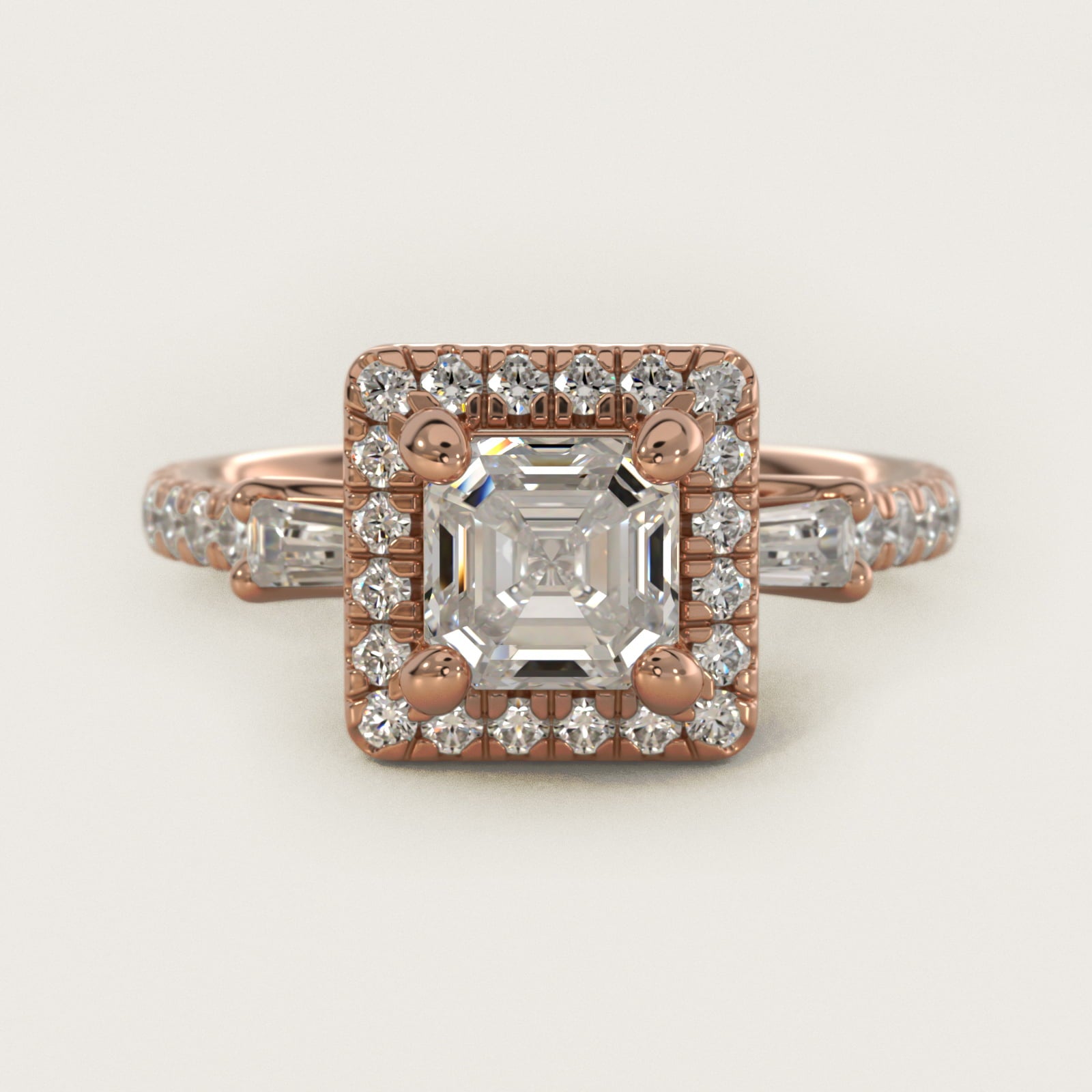 Vintage Baguette Halo Diamond Engagement Ring in 14k Rose Gold (1/2 ct. tw.) By Zac Zac Posen - Asscher Center