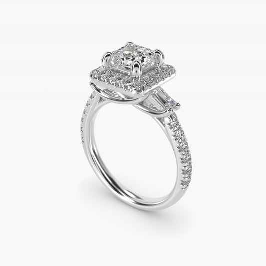Vintage Baguette Halo Diamond Engagement Ring in 14k White Gold (1/2 ct. tw.) By Zac Zac Posen - Asscher Center