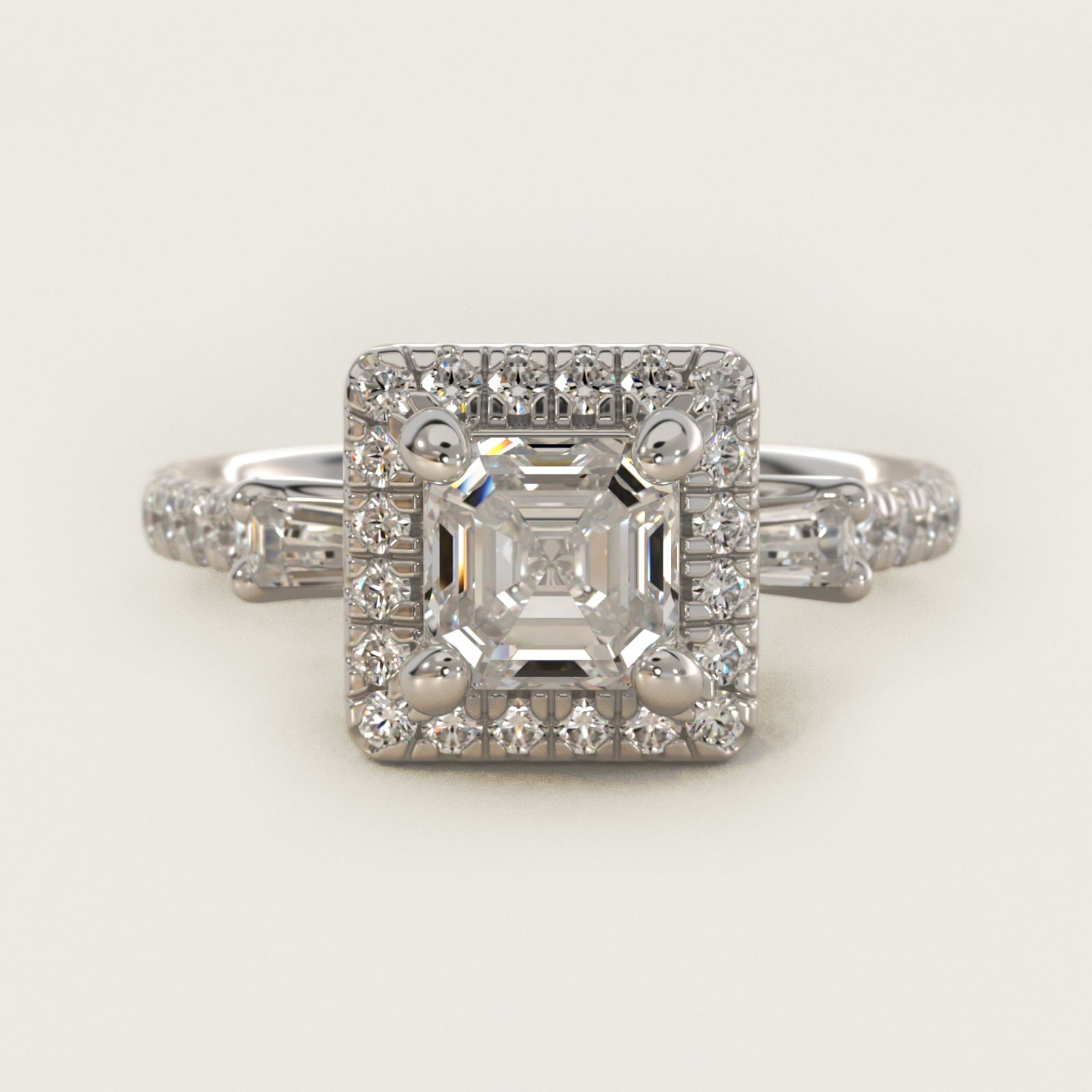 Vintage Baguette Halo Diamond Engagement Ring in 18k White Gold (1/2 ct. tw.) By Zac Zac Posen - Asscher Center