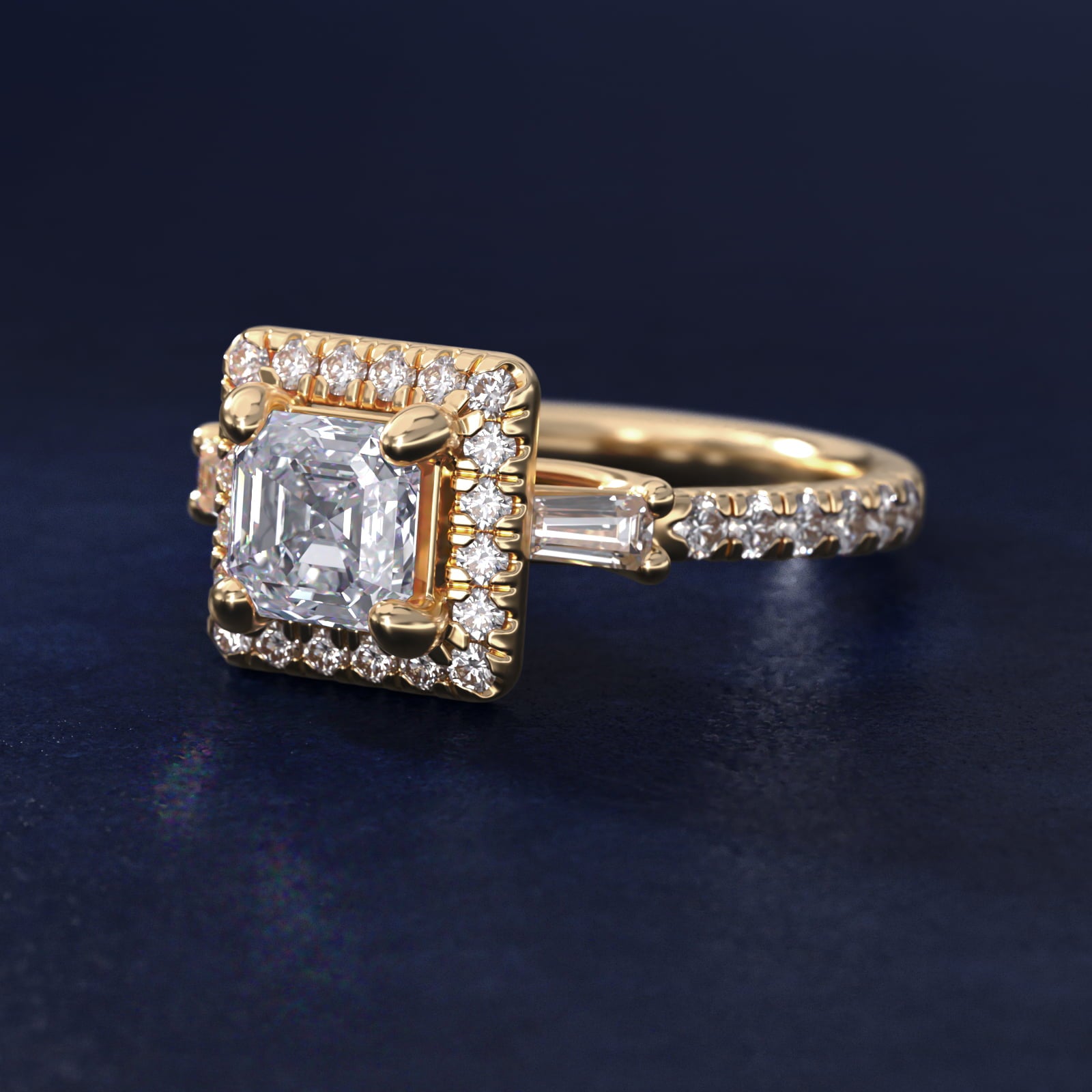 Vintage Baguette Halo Diamond Engagement Ring in 14K Yellow Gold (1/2 ct. tw.) By Zac Zac Posen - Asscher Center