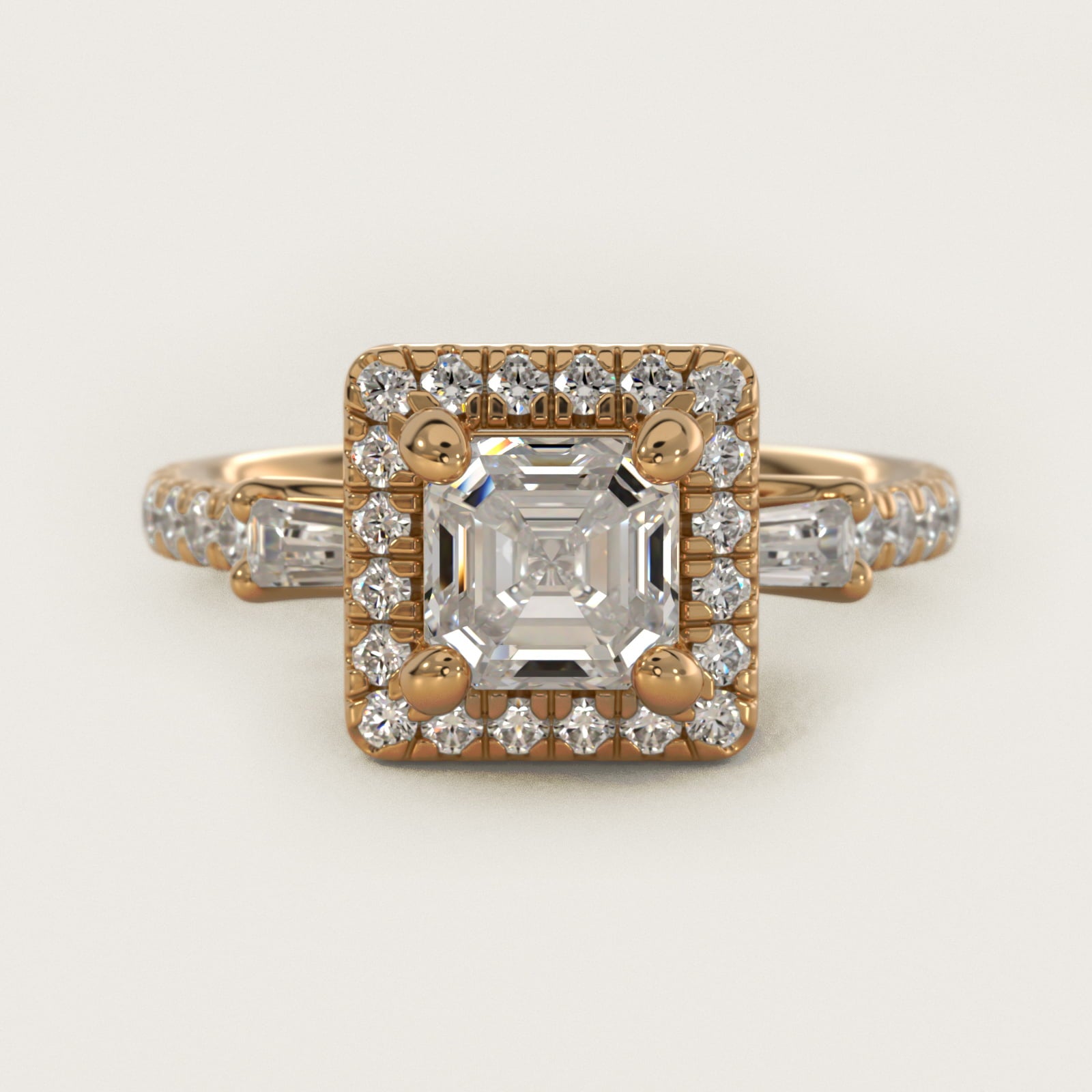 Vintage Baguette Halo Diamond Engagement Ring in 18k Yellow Gold (1/2 ct. tw.) By Zac Zac Posen - Asscher Center