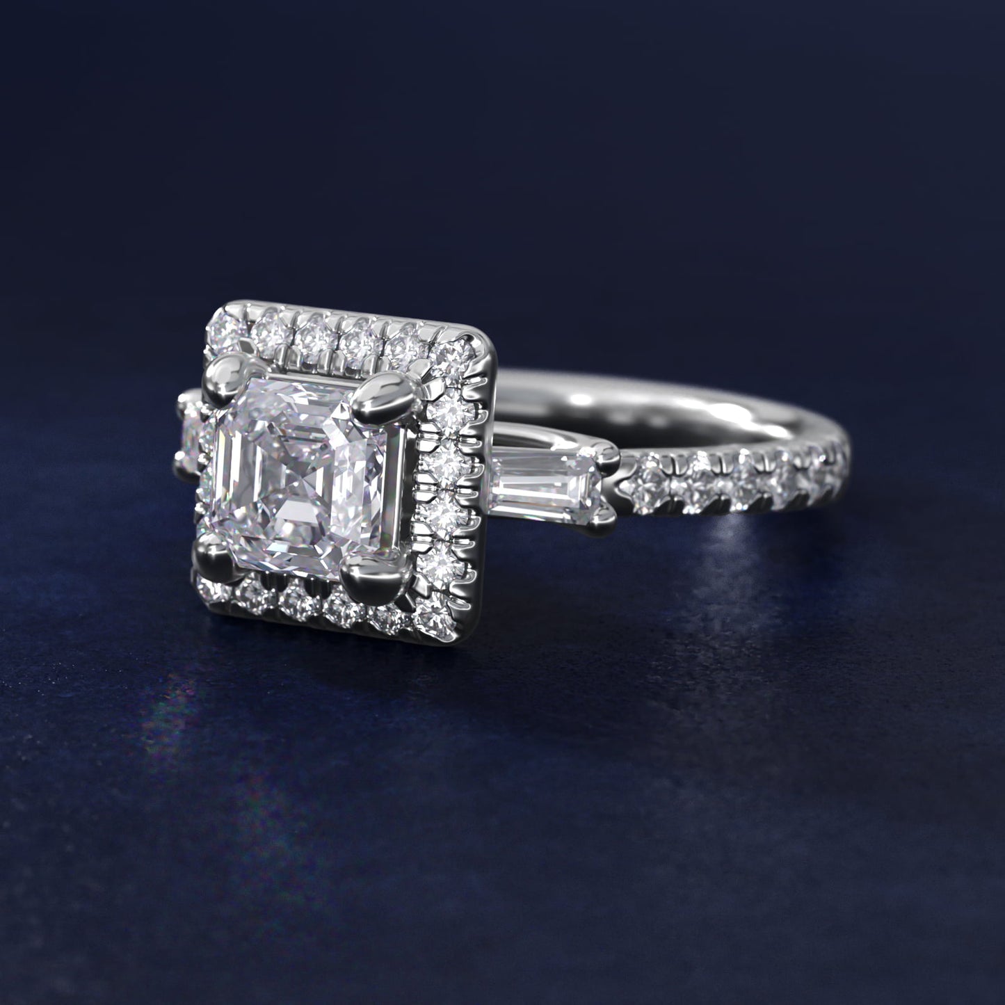 Vintage Baguette Halo Diamond Engagement Ring in Platinum (1/2 ct. tw.) By Zac Zac Posen - Asscher Center