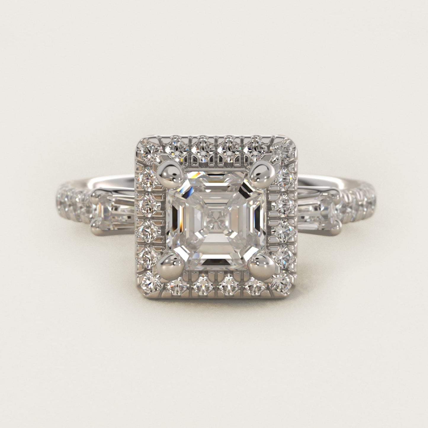 Vintage Baguette Halo Diamond Engagement Ring in Platinum (1/2 ct. tw.) By Zac Zac Posen - Asscher Center