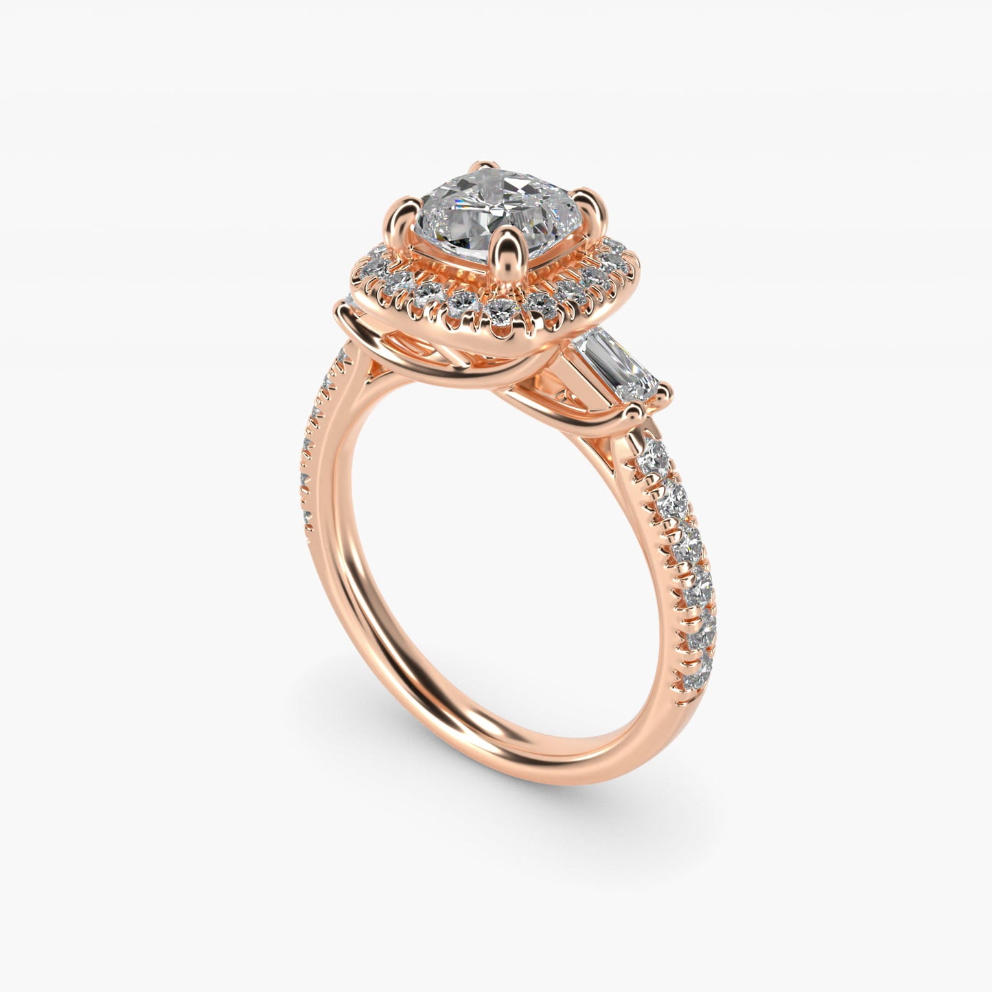 Vintage Baguette Halo Diamond Engagement Ring in 18k Rose Gold (1/2 ct. tw.) By Zac Zac Posen - Cushion Center