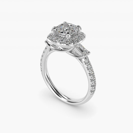 Vintage Baguette Halo Diamond Engagement Ring in 18k White Gold (1/2 ct. tw.) By Zac Zac Posen - Cushion Center
