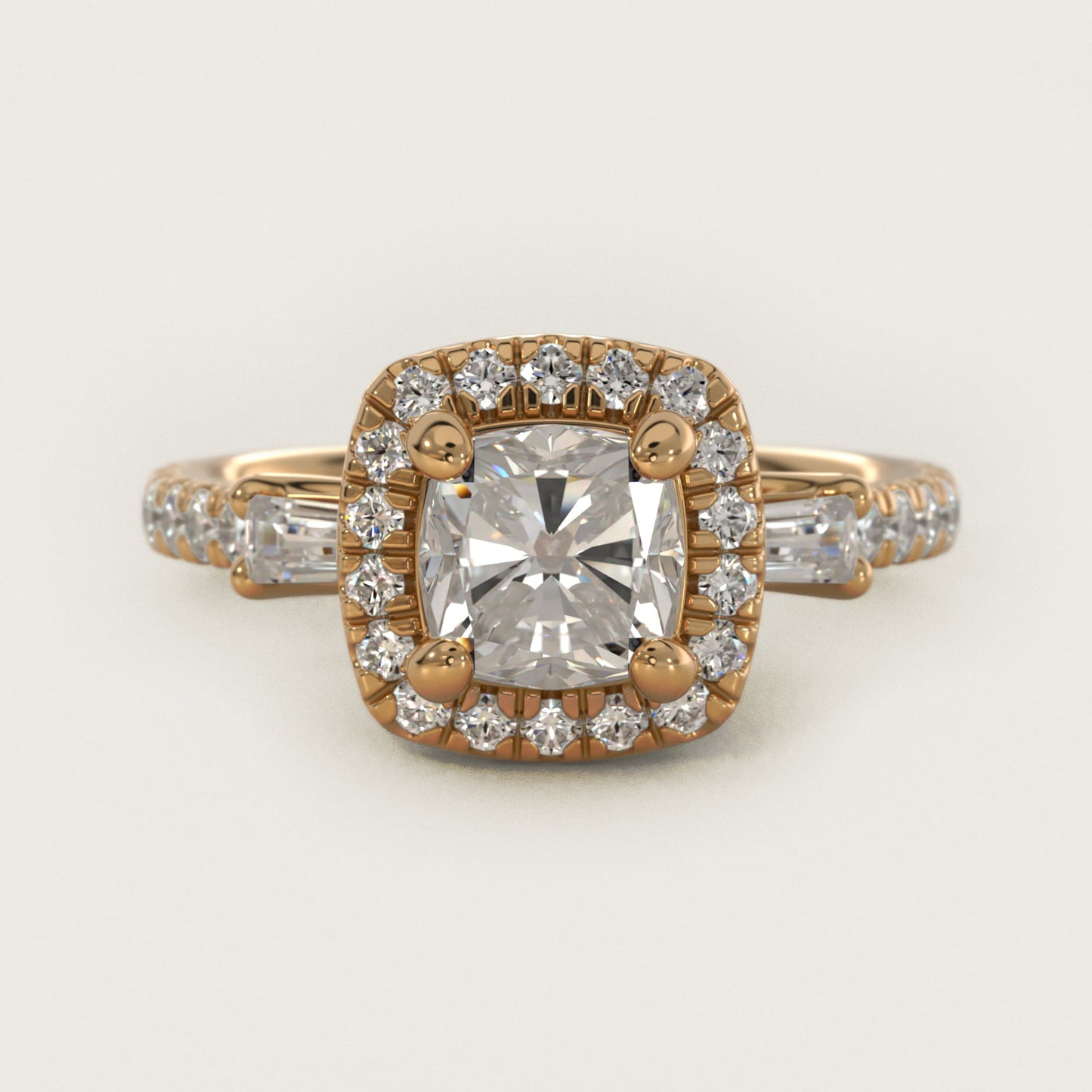 Vintage Baguette Halo Diamond Engagement Ring in 18k Yellow Gold (1/2 ct. tw.) By Zac Zac Posen - Cushion Center