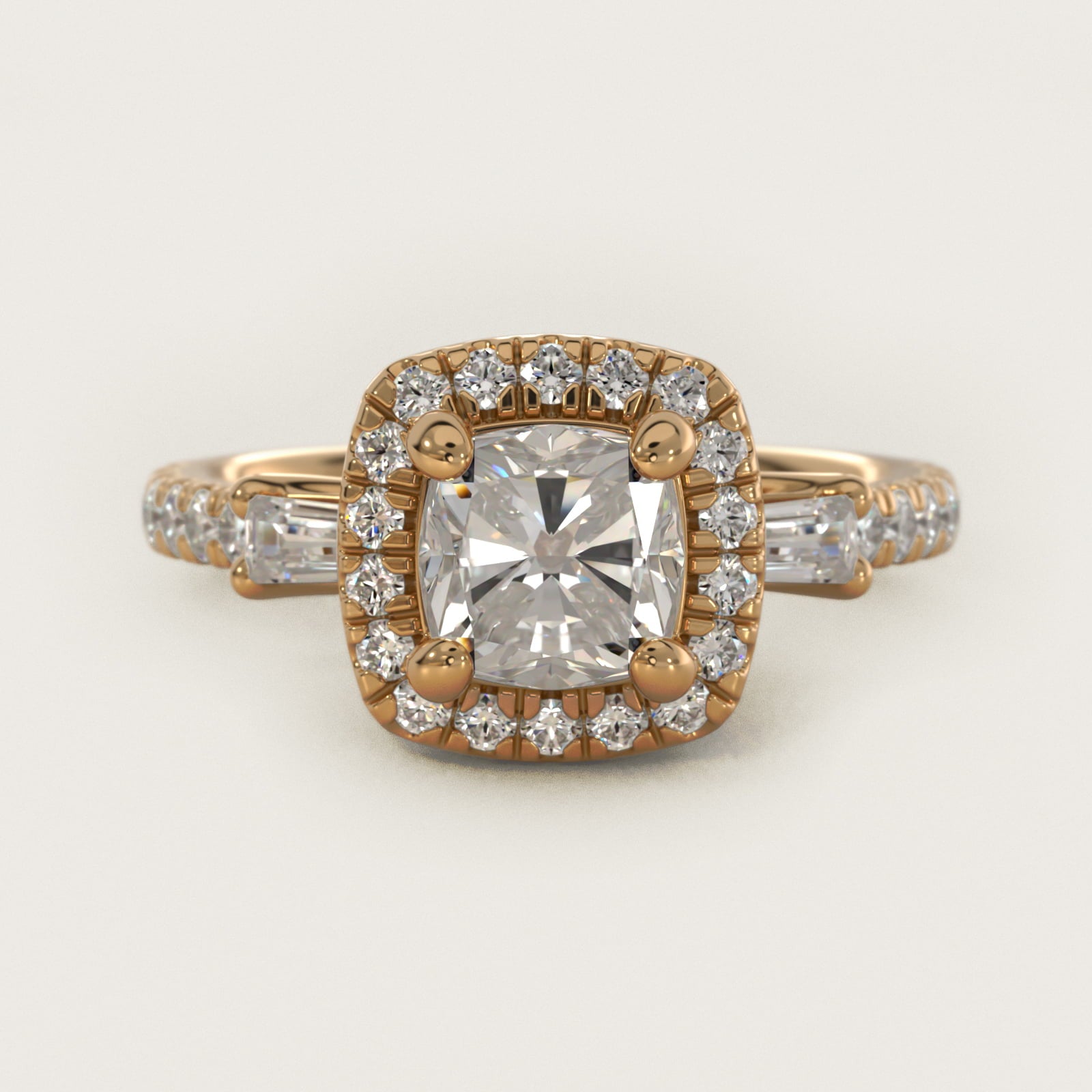 Vintage Baguette Halo Diamond Engagement Ring in 18k Yellow Gold (1/2 ct. tw.) By Zac Zac Posen - Cushion Center