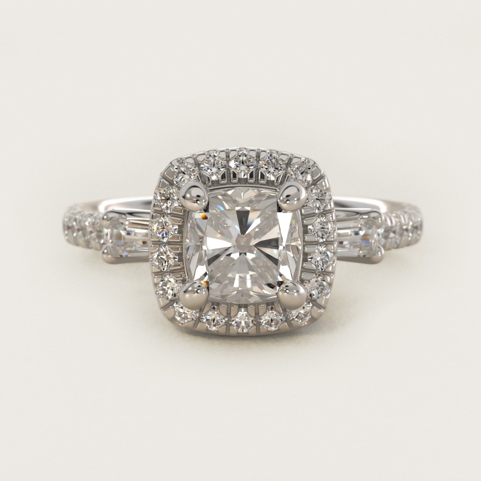 Vintage Baguette Halo Diamond Engagement Ring in Platinum (1/2 ct. tw.) By Zac Zac Posen - Cushion Center