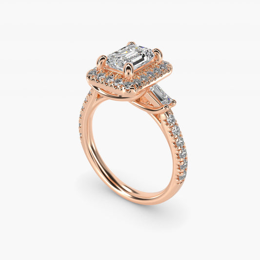 Vintage Baguette Halo Diamond Engagement Ring in 14k Rose Gold (1/2 ct. tw.) By Zac Zac Posen - Emerald Center