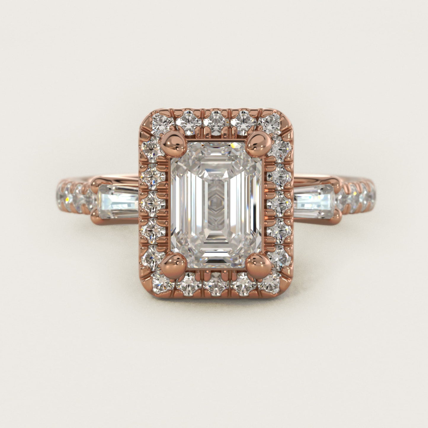 Vintage Baguette Halo Diamond Engagement Ring in 14k Rose Gold (1/2 ct. tw.) By Zac Zac Posen - Emerald Center