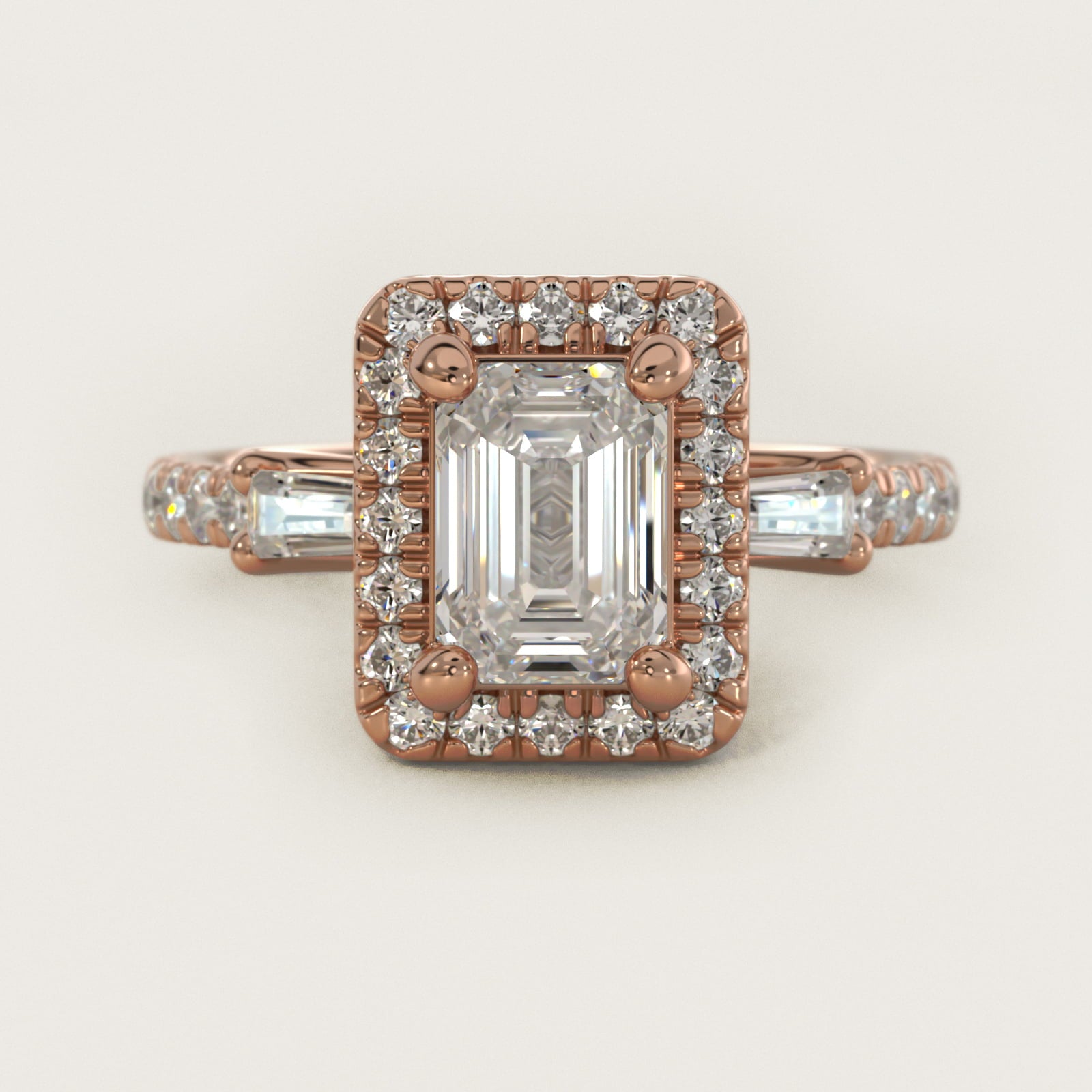 Vintage Baguette Halo Diamond Engagement Ring in 14k Rose Gold (1/2 ct. tw.) By Zac Zac Posen - Emerald Center