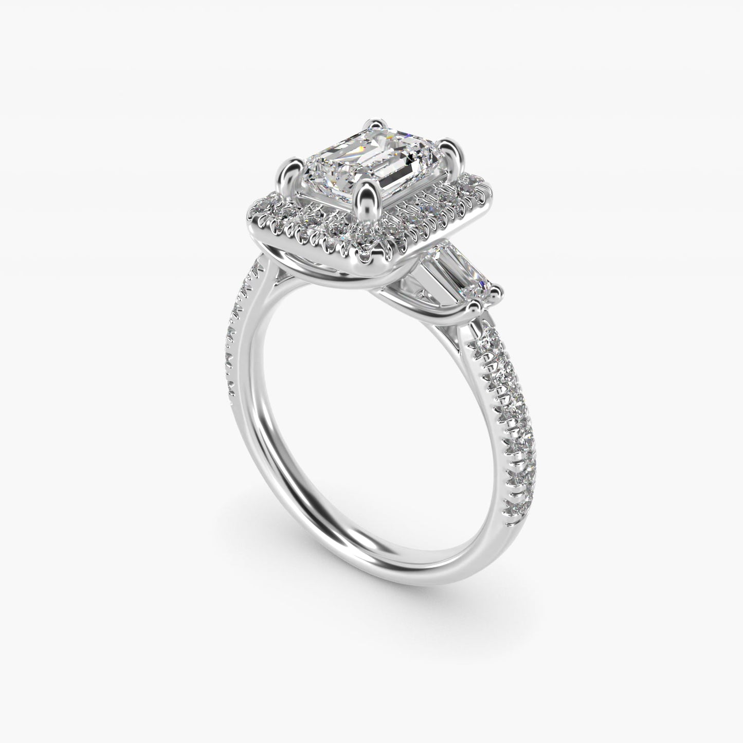 Vintage Baguette Halo Diamond Engagement Ring in 14k White Gold (1/2 ct. tw.) By Zac Zac Posen - Emerald Center