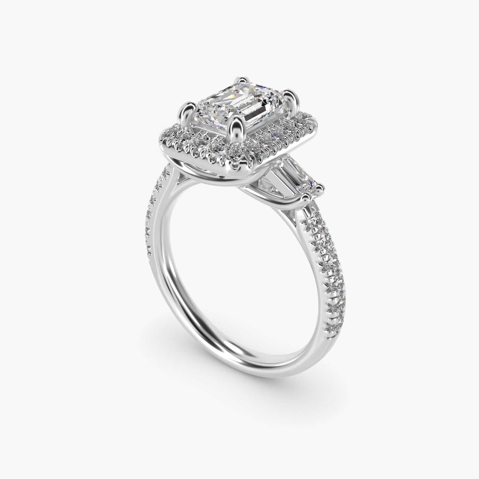 Vintage Baguette Halo Diamond Engagement Ring in 14k White Gold (1/2 ct. tw.) By Zac Zac Posen - Emerald Center