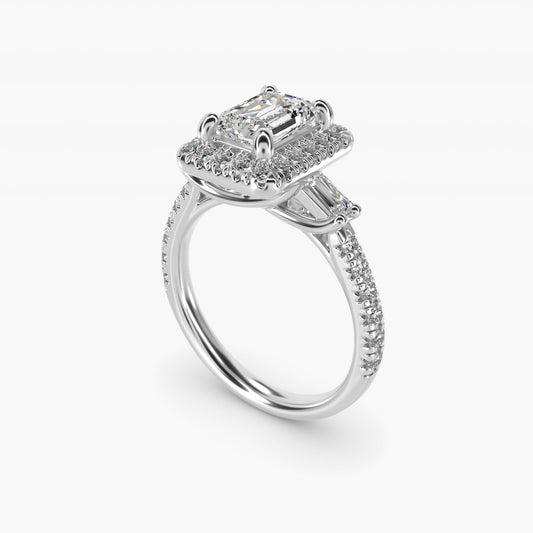 Vintage Baguette Halo Diamond Engagement Ring in 14k White Gold (1/2 ct. tw.) By Zac Zac Posen - Emerald Center