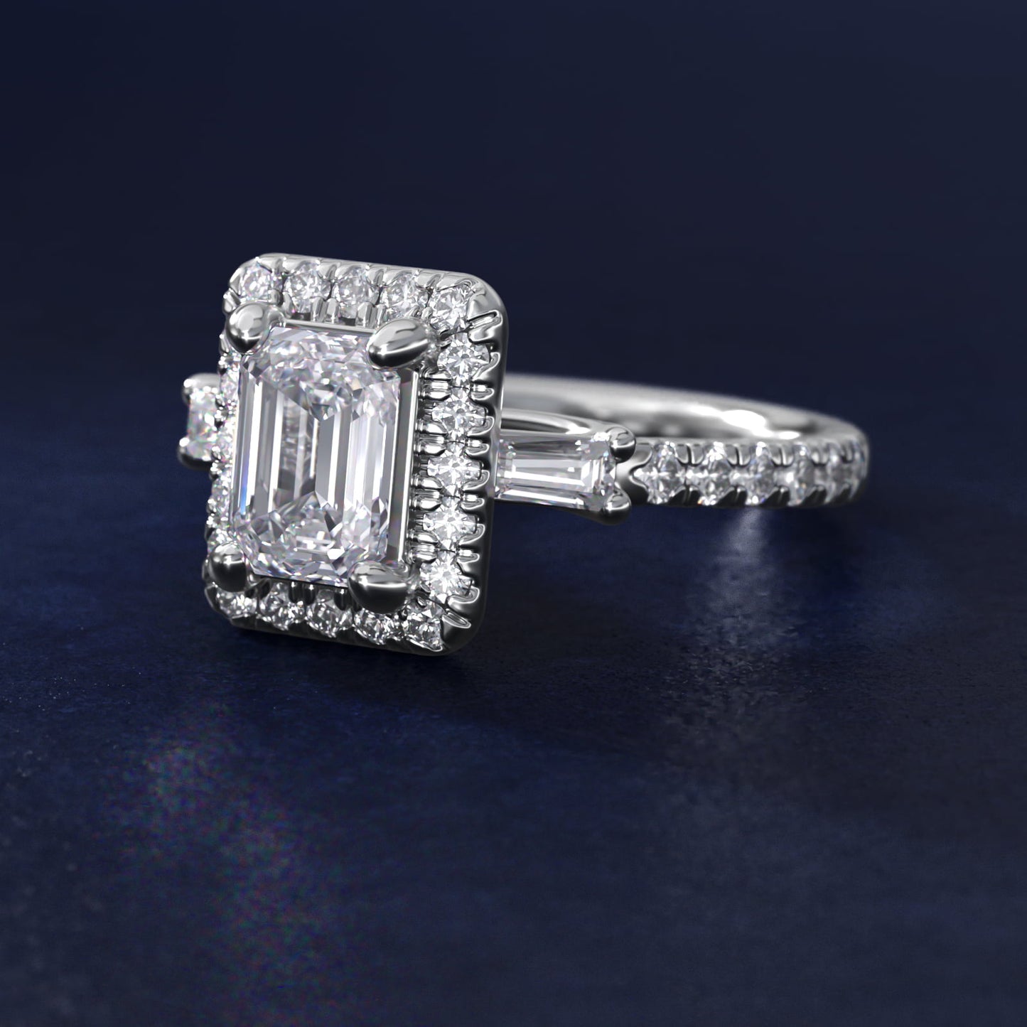 Vintage Baguette Halo Diamond Engagement Ring in 14k White Gold (1/2 ct. tw.) By Zac Zac Posen - Emerald Center