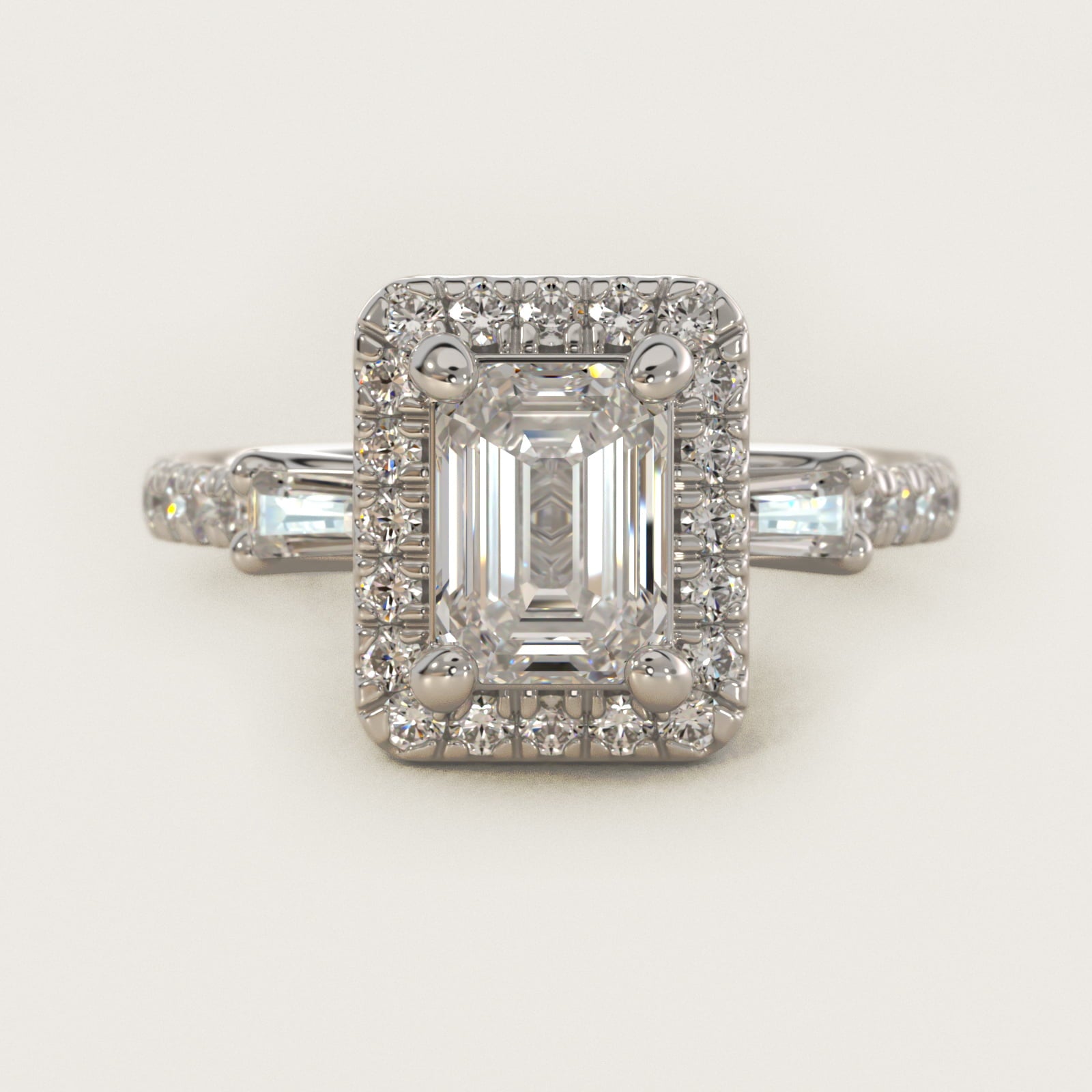 Vintage Baguette Halo Diamond Engagement Ring in 14k White Gold (1/2 ct. tw.) By Zac Zac Posen - Emerald Center