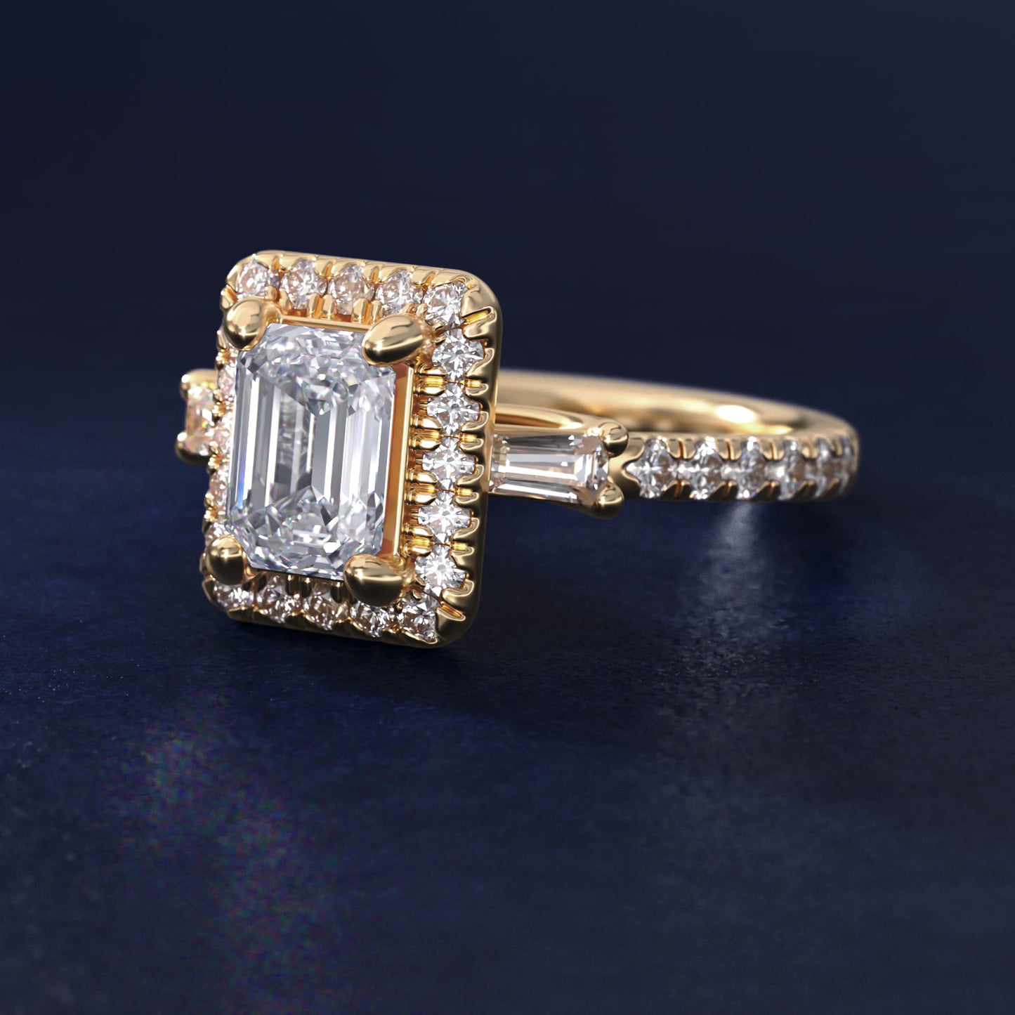 Vintage Baguette Halo Diamond Engagement Ring in 18k Yellow Gold (1/2 ct. tw.) By Zac Zac Posen - Emerald Center