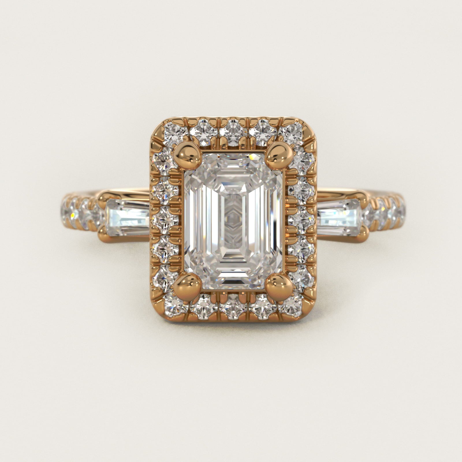 Vintage Baguette Halo Diamond Engagement Ring in 18k Yellow Gold (1/2 ct. tw.) By Zac Zac Posen - Emerald Center