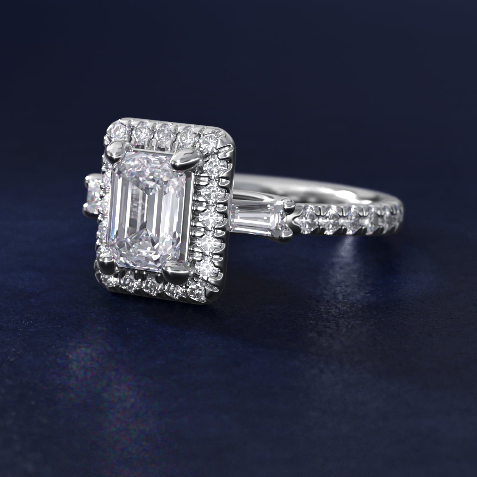 Vintage Baguette Halo Diamond Engagement Ring in Platinum (1/2 ct. tw.) By Zac Zac Posen - Emerald Center