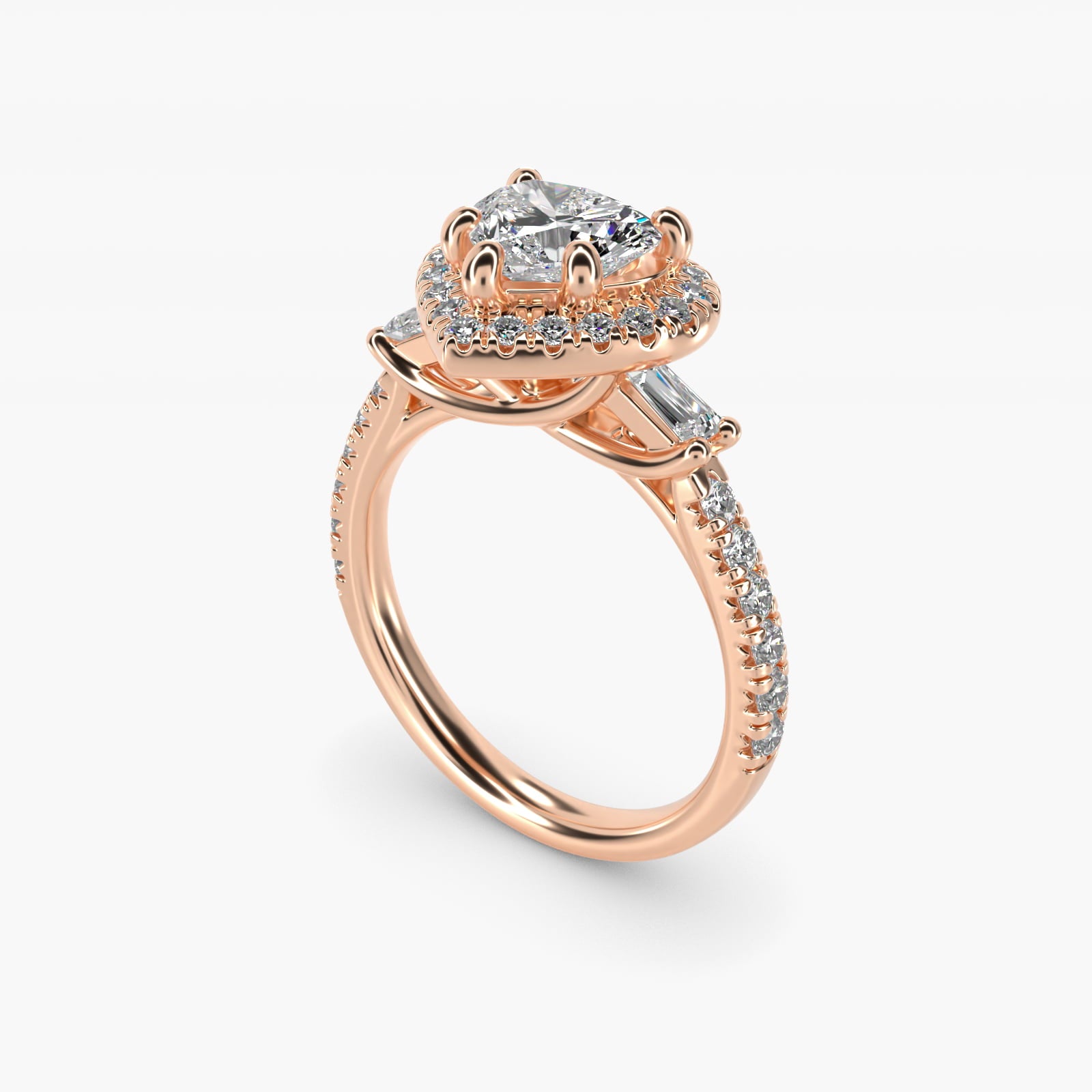 Vintage Baguette Halo Diamond Engagement Ring in 14k Rose Gold (1/2 ct. tw.) By Zac Zac Posen - Heart Center