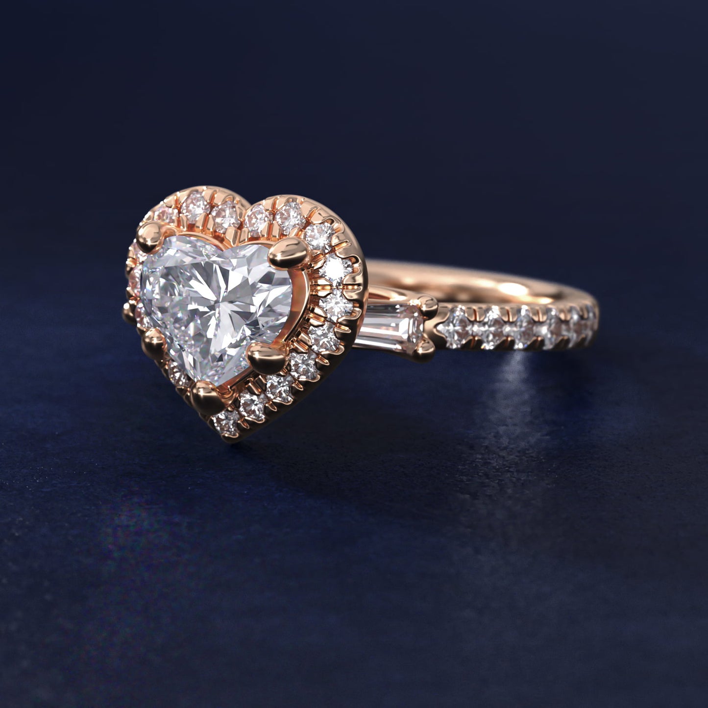 Vintage Baguette Halo Diamond Engagement Ring in 14k Rose Gold (1/2 ct. tw.) By Zac Zac Posen - Heart Center