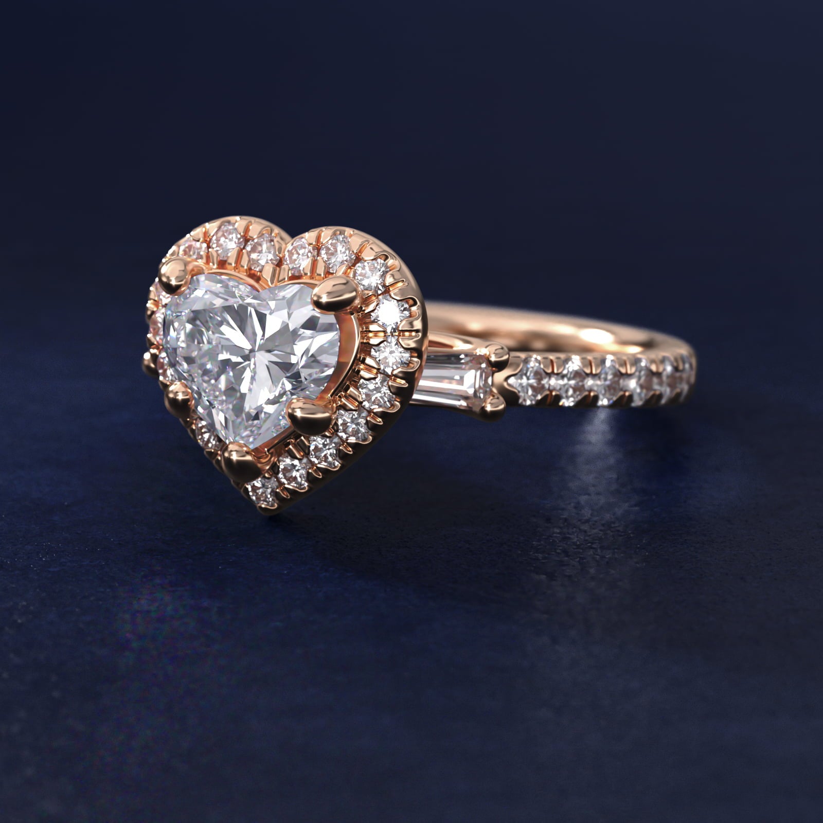 Vintage Baguette Halo Diamond Engagement Ring in 14k Rose Gold (1/2 ct. tw.) By Zac Zac Posen - Heart Center