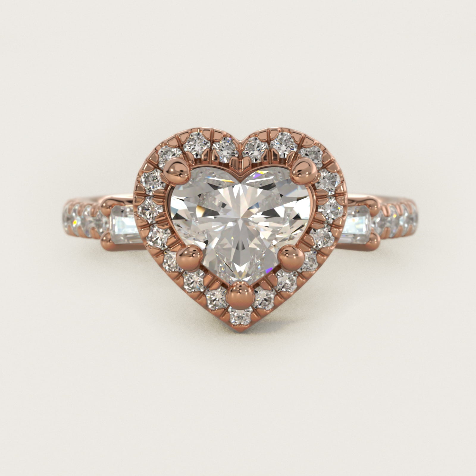 Vintage Baguette Halo Diamond Engagement Ring in 14k Rose Gold (1/2 ct. tw.) By Zac Zac Posen - Heart Center