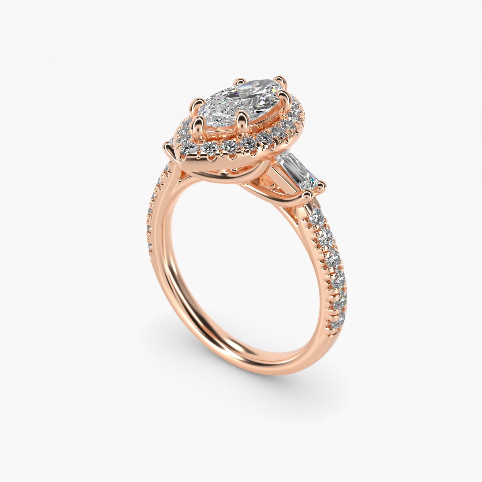 Vintage Baguette Halo Diamond Engagement Ring in 14k Rose Gold (1/2 ct. tw.) By Zac Zac Posen - Marquise Center