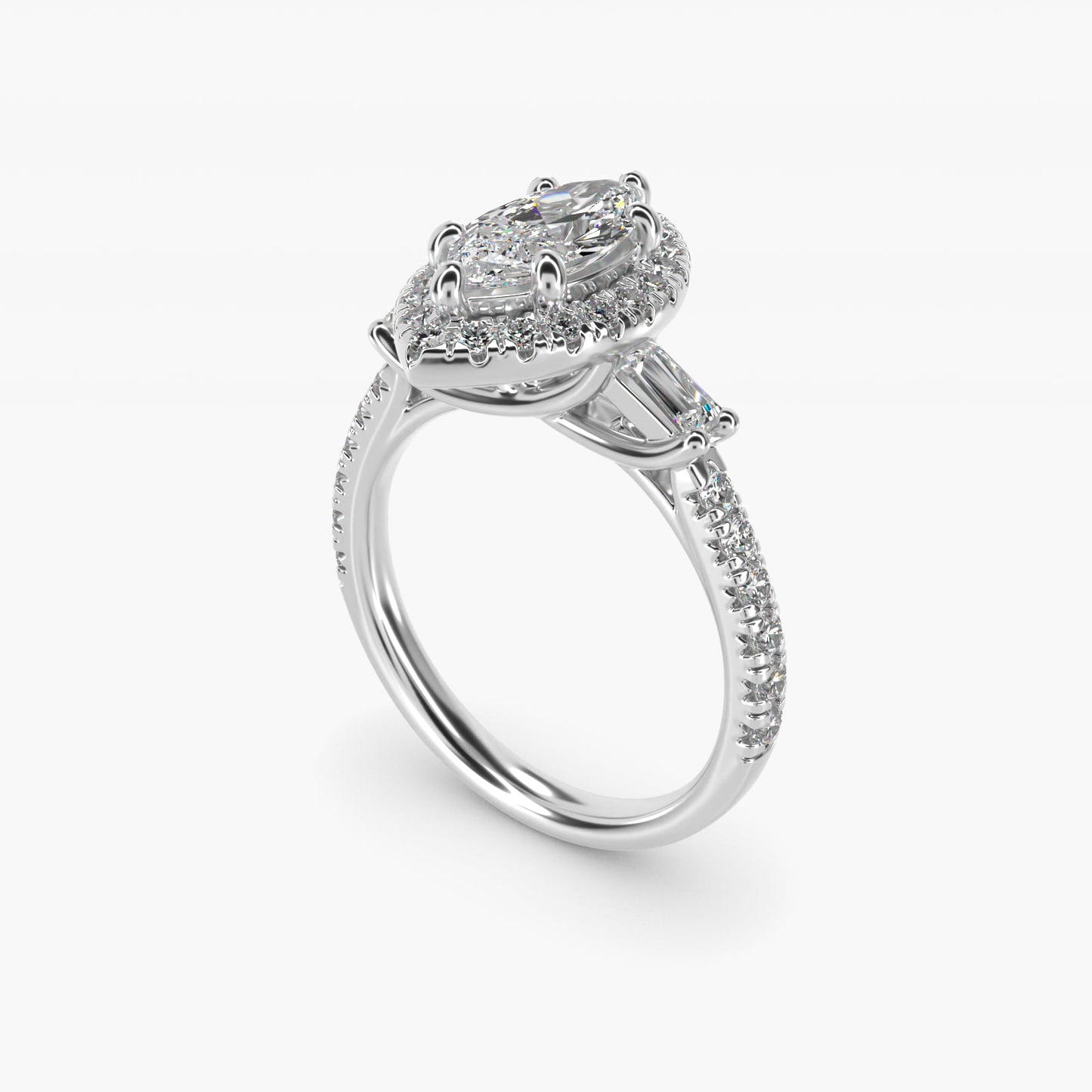 Vintage Baguette Halo Diamond Engagement Ring in 14k White Gold (1/2 ct. tw.) By Zac Zac Posen - Marquise Center