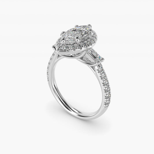 Vintage Baguette Halo Diamond Engagement Ring in 14k White Gold (1/2 ct. tw.) By Zac Zac Posen - Marquise Center