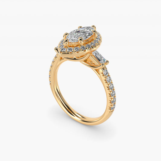 Vintage Baguette Halo Diamond Engagement Ring in 18k Yellow Gold (1/2 ct. tw.) By Zac Zac Posen - Marquise Center