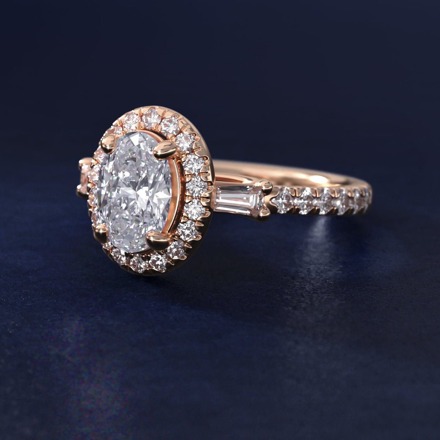 Vintage Baguette Halo Diamond Engagement Ring in 14k Rose Gold (1/2 ct. tw.) By Zac Zac Posen - Oval Center