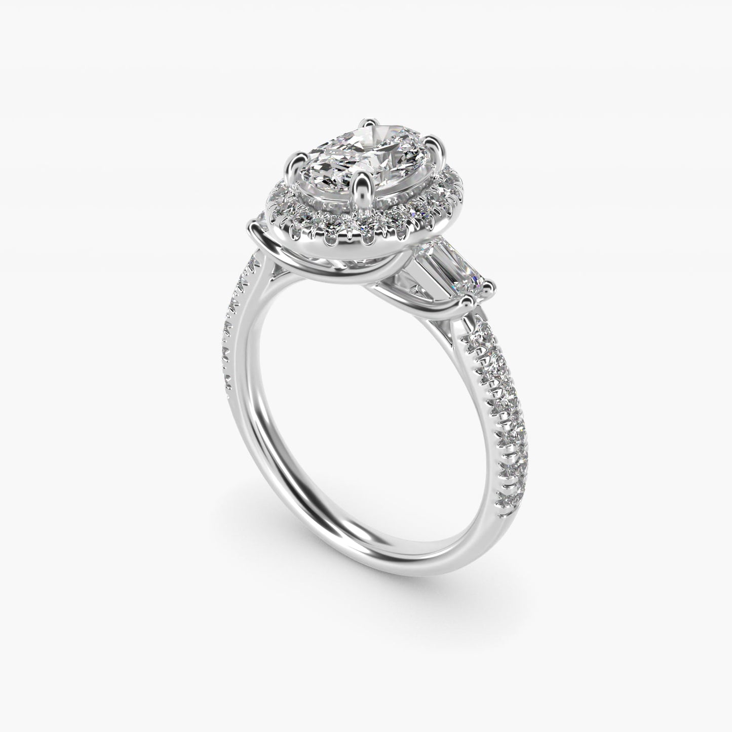 Vintage Baguette Halo Diamond Engagement Ring in 14k White Gold (1/2 ct. tw.) By Zac Zac Posen - Oval Center