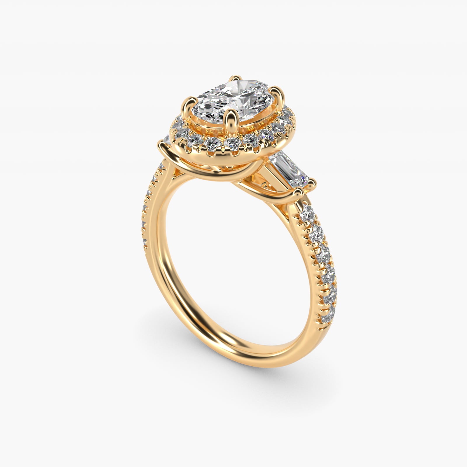 Vintage Baguette Halo Diamond Engagement Ring in 14K Yellow Gold (1/2 ct. tw.) By Zac Zac Posen - Oval Center