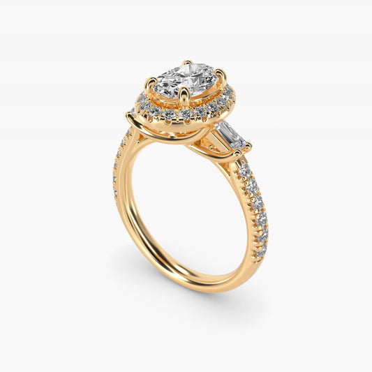 Vintage Baguette Halo Diamond Engagement Ring in 14K Yellow Gold (1/2 ct. tw.) By Zac Zac Posen - Oval Center