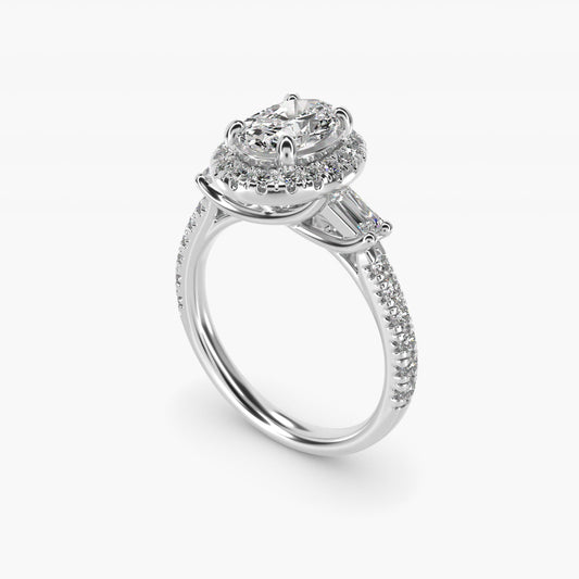 Vintage Baguette Halo Diamond Engagement Ring in Platinum (1/2 ct. tw.) By Zac Zac Posen - Oval Center