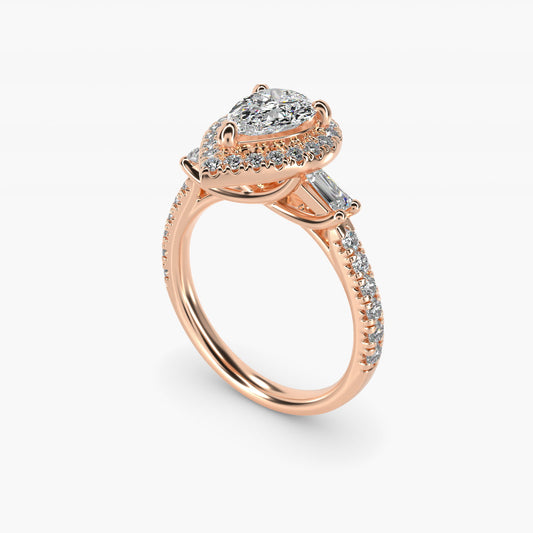 Vintage Baguette Halo Diamond Engagement Ring in 14k Rose Gold (1/2 ct. tw.) By Zac Zac Posen - Pear Center