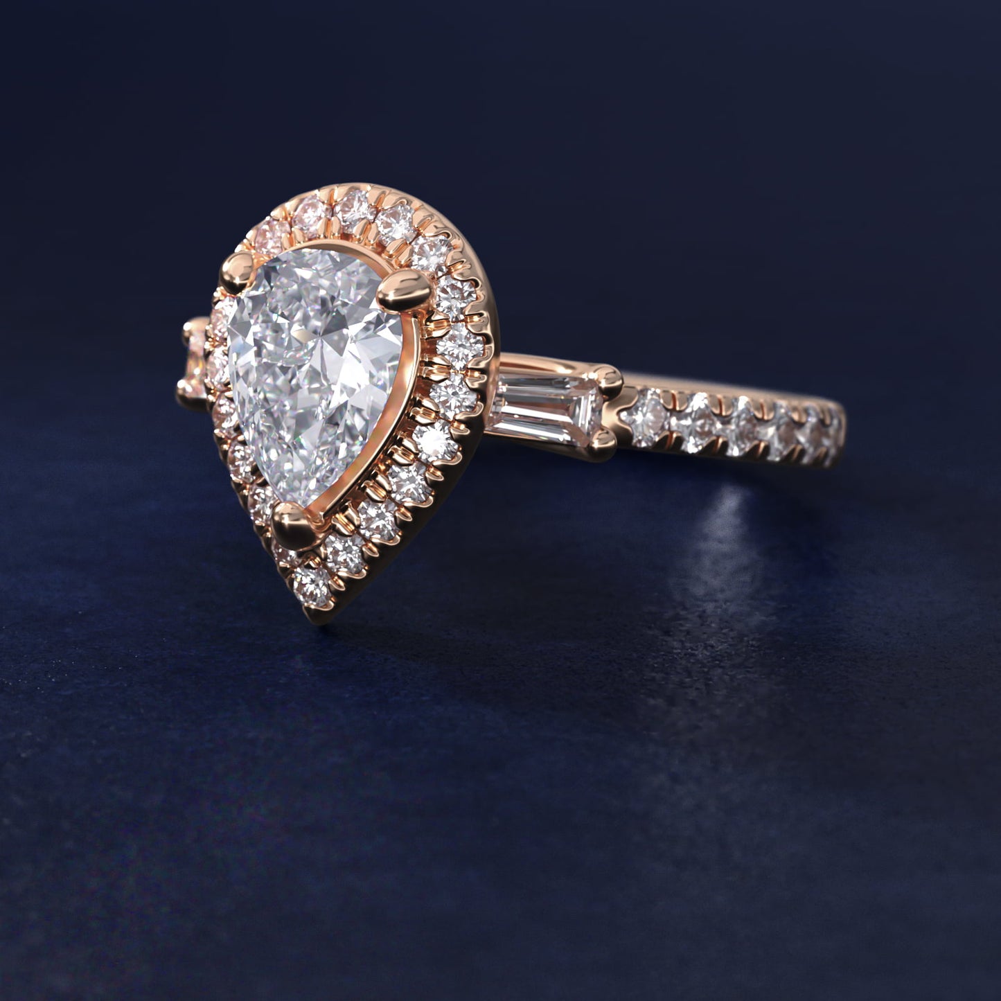 Vintage Baguette Halo Diamond Engagement Ring in 14k Rose Gold (1/2 ct. tw.) By Zac Zac Posen - Pear Center