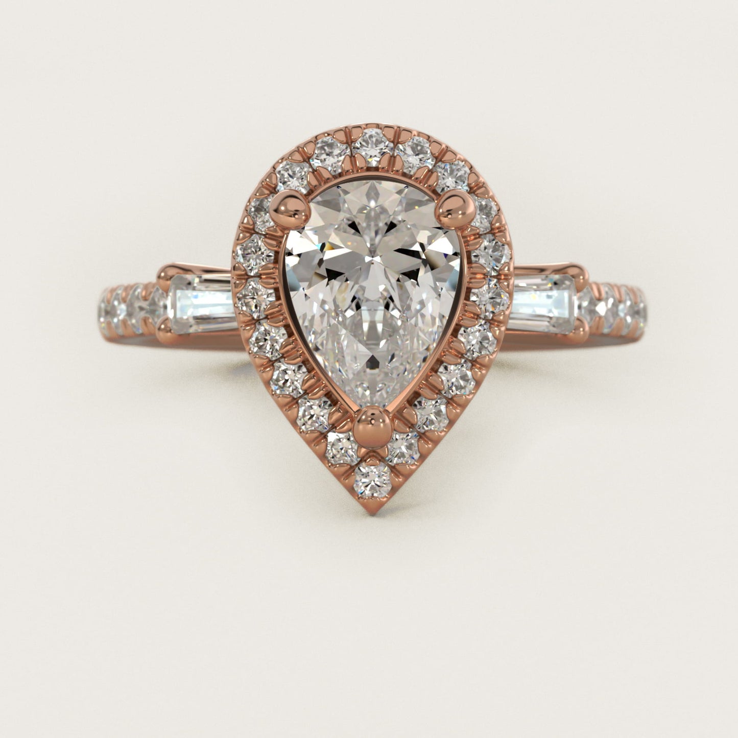 Vintage Baguette Halo Diamond Engagement Ring in 14k Rose Gold (1/2 ct. tw.) By Zac Zac Posen - Pear Center
