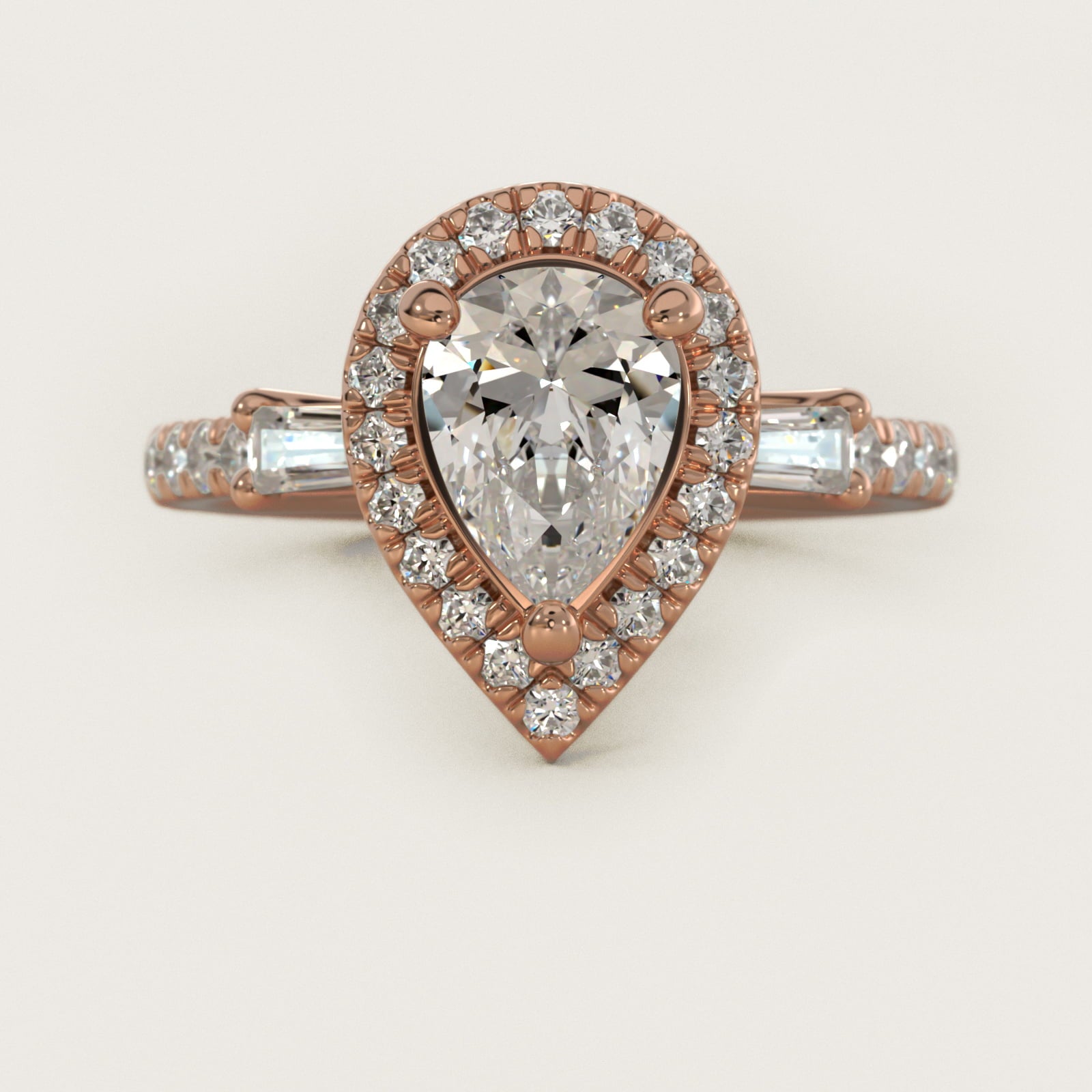 Vintage Baguette Halo Diamond Engagement Ring in 18k Rose Gold (1/2 ct. tw.) By Zac Zac Posen - Pear Center