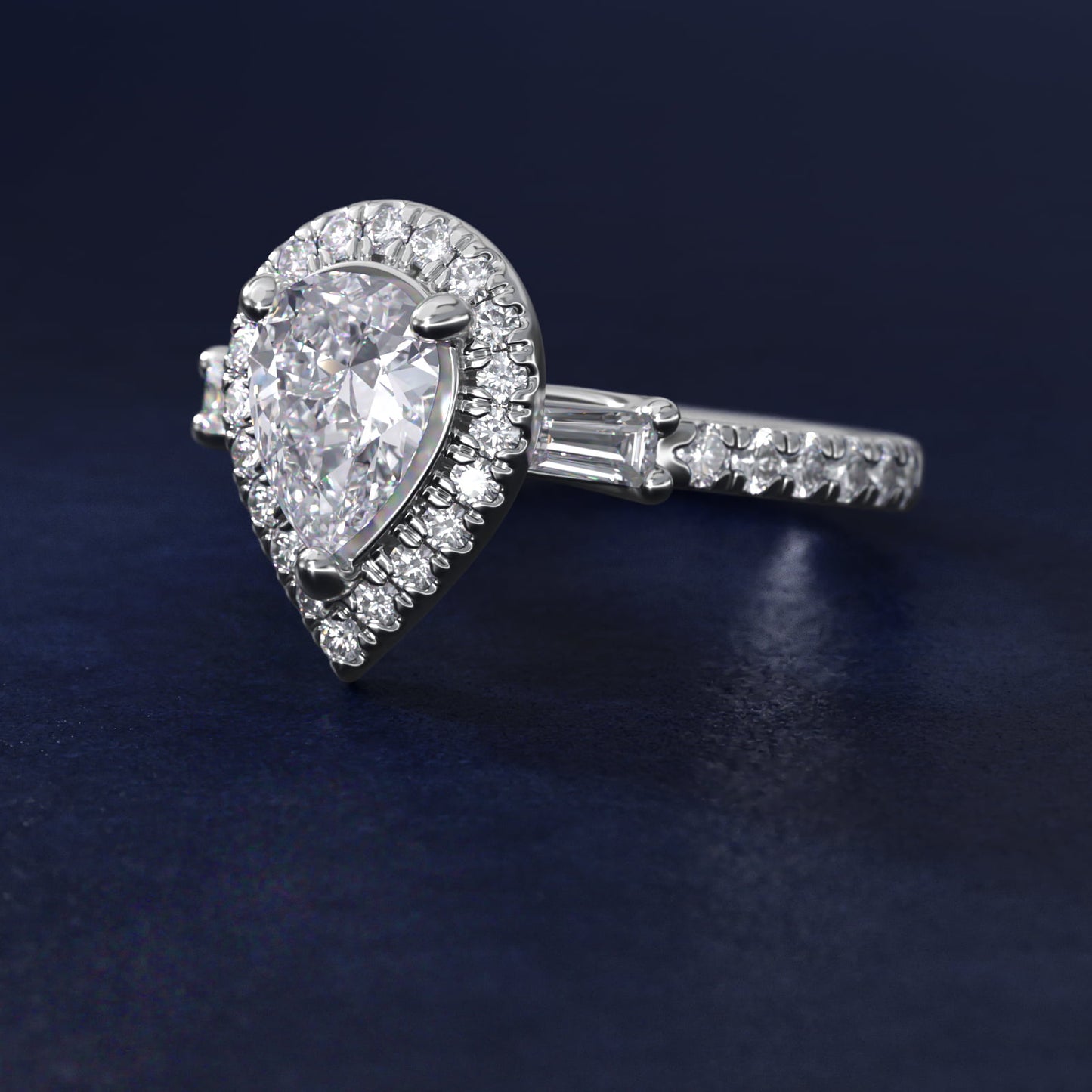 Vintage Baguette Halo Diamond Engagement Ring in 14k White Gold (1/2 ct. tw.) By Zac Zac Posen - Pear Center
