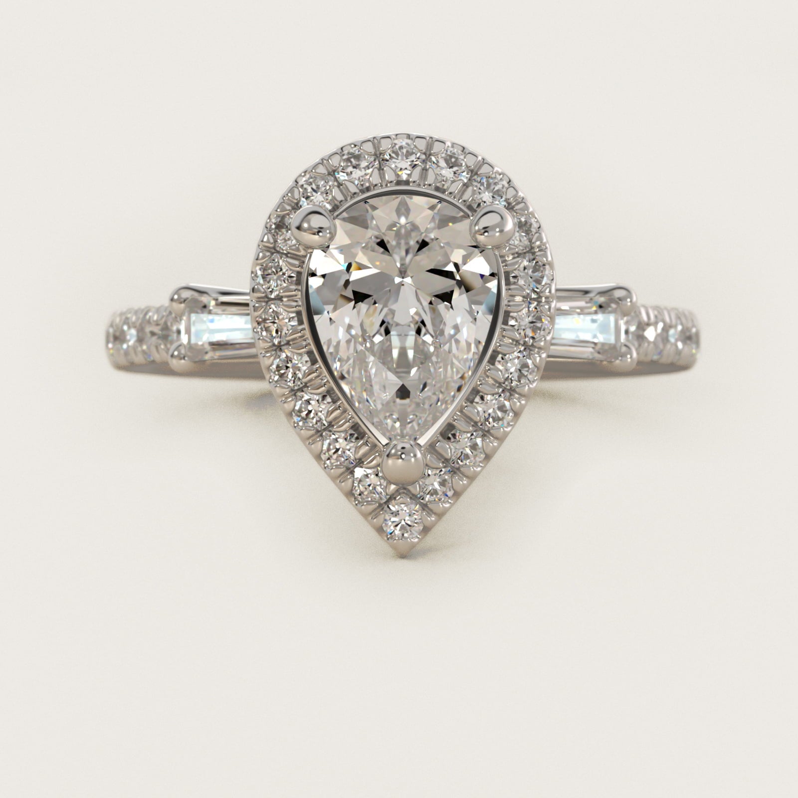 Vintage Baguette Halo Diamond Engagement Ring in 14k White Gold (1/2 ct. tw.) By Zac Zac Posen - Pear Center
