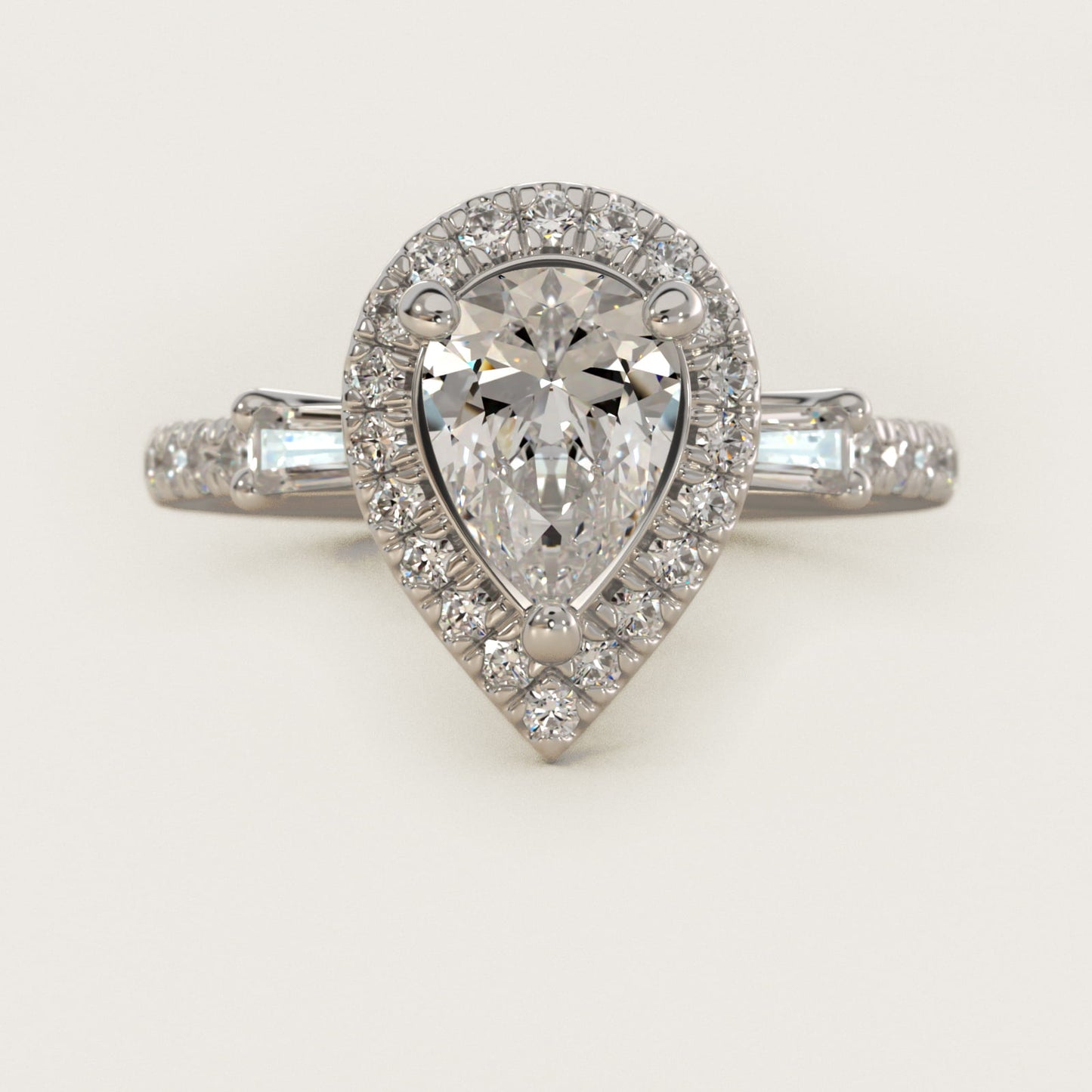 Vintage Baguette Halo Diamond Engagement Ring in 18k White Gold (1/2 ct. tw.) By Zac Zac Posen - Pear Center