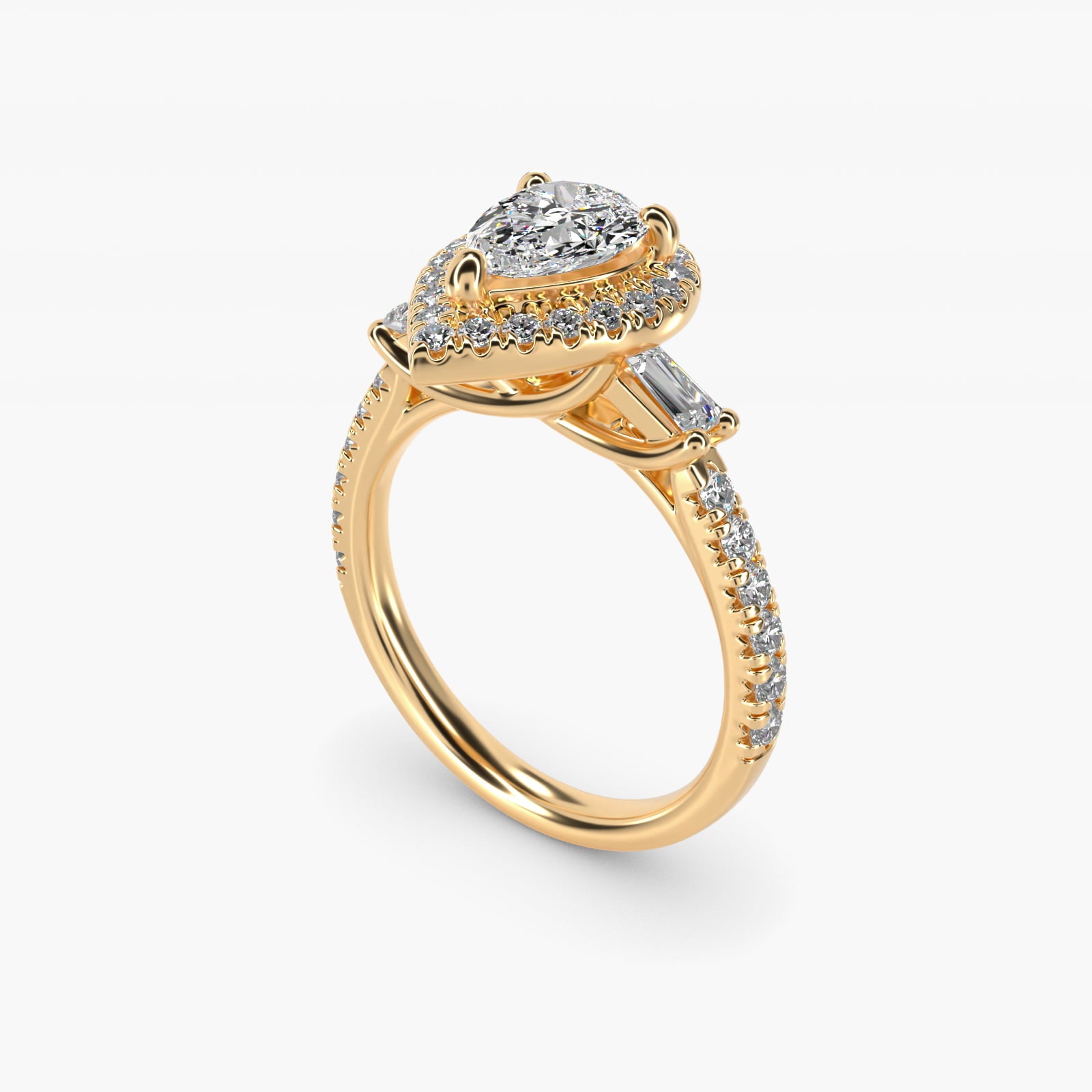 Vintage Baguette Halo Diamond Engagement Ring in 14K Yellow Gold (1/2 ct. tw.) By Zac Zac Posen - Pear Center