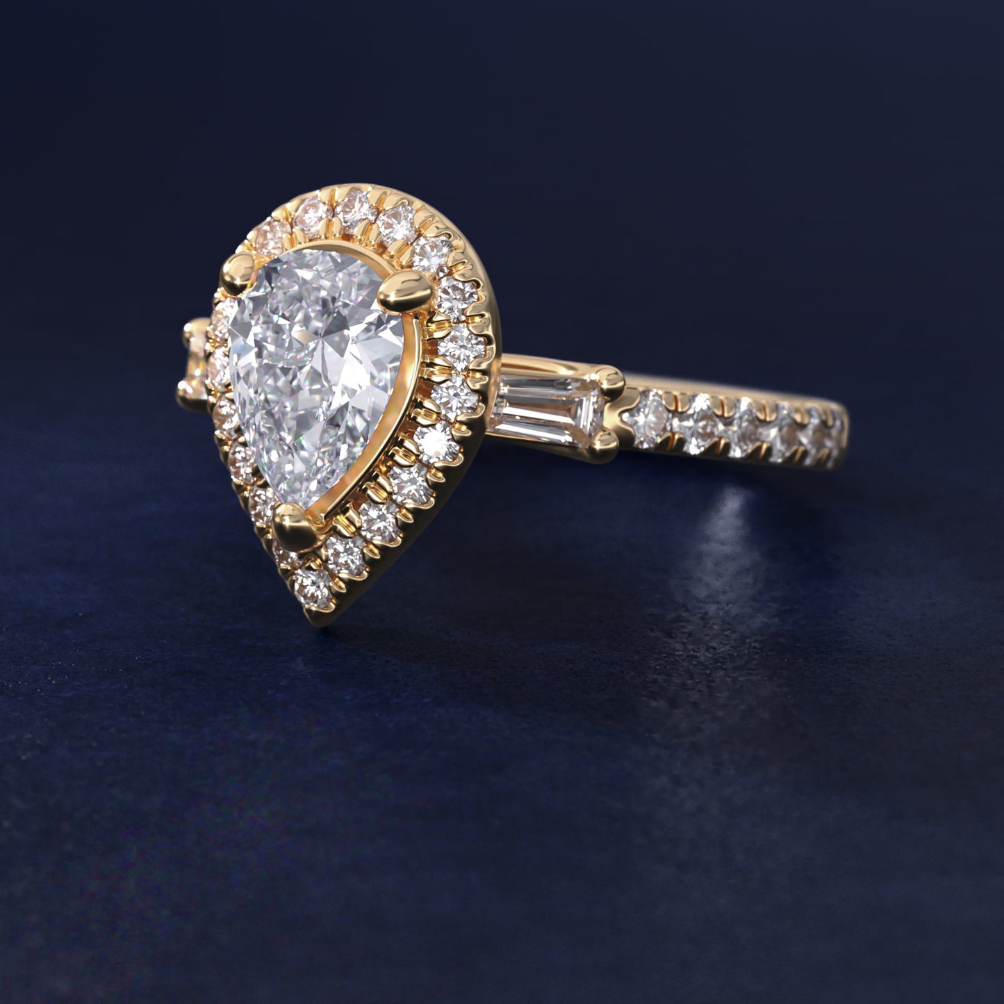 Vintage Baguette Halo Diamond Engagement Ring in 14K Yellow Gold (1/2 ct. tw.) By Zac Zac Posen - Pear Center