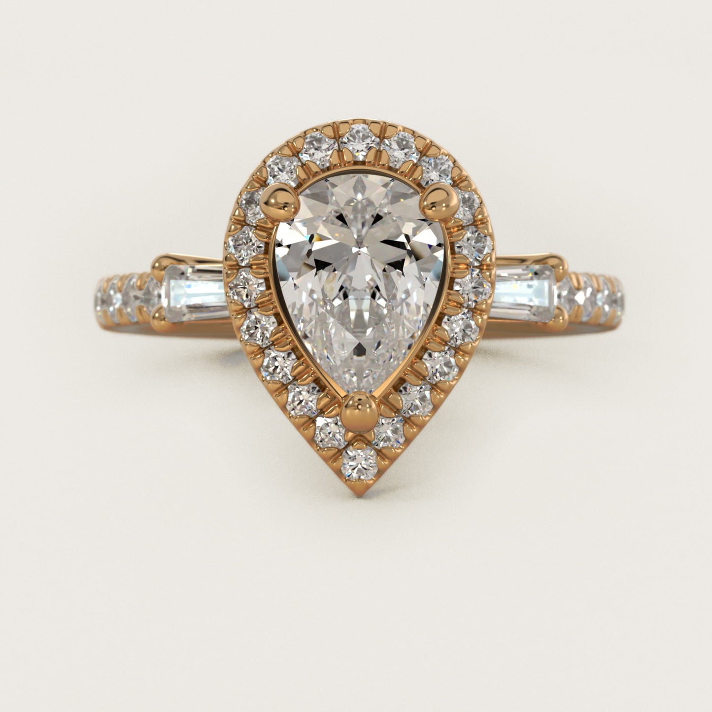 Vintage Baguette Halo Diamond Engagement Ring in 14K Yellow Gold (1/2 ct. tw.) By Zac Zac Posen - Pear Center
