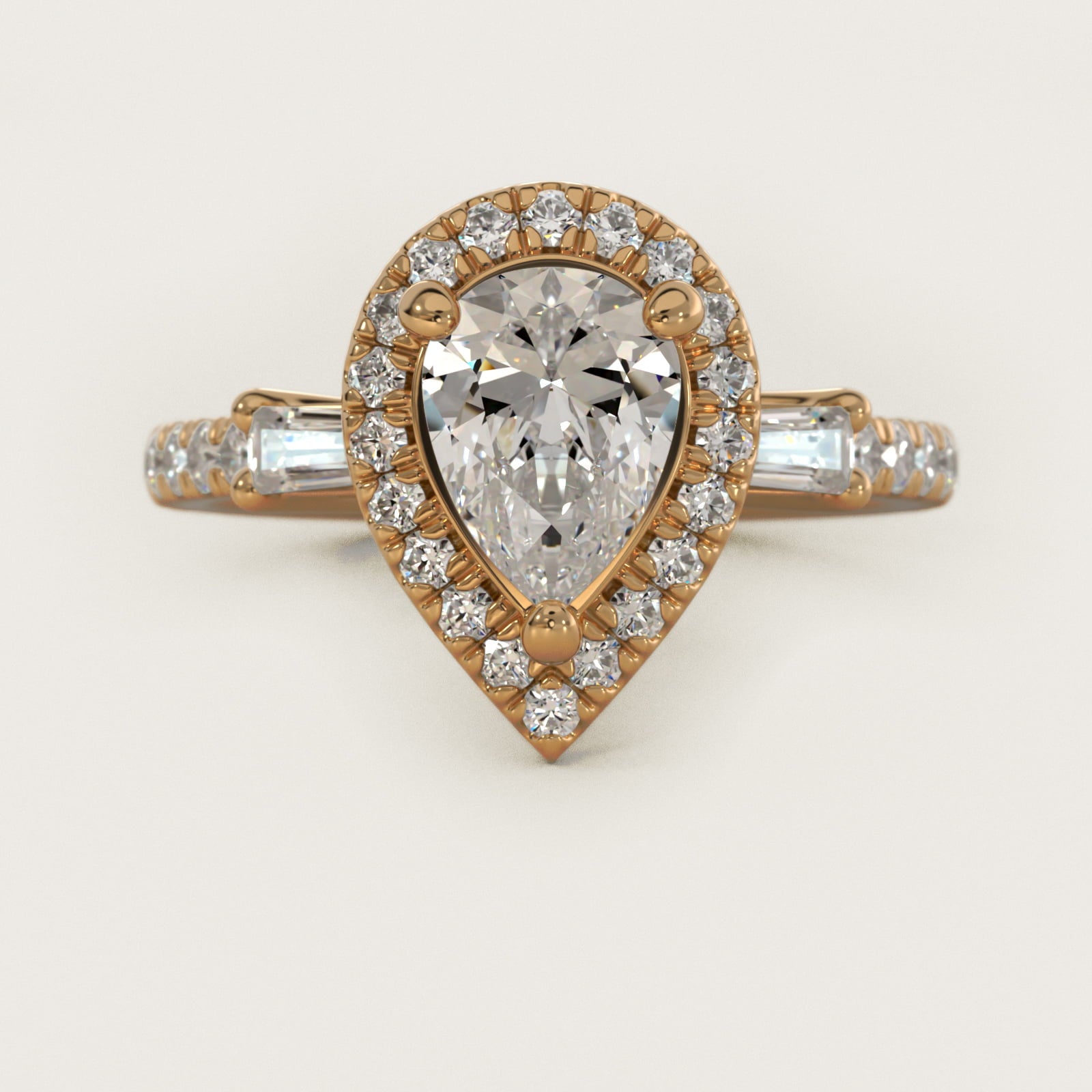 Vintage Baguette Halo Diamond Engagement Ring in 14K Yellow Gold (1/2 ct. tw.) By Zac Zac Posen - Pear Center